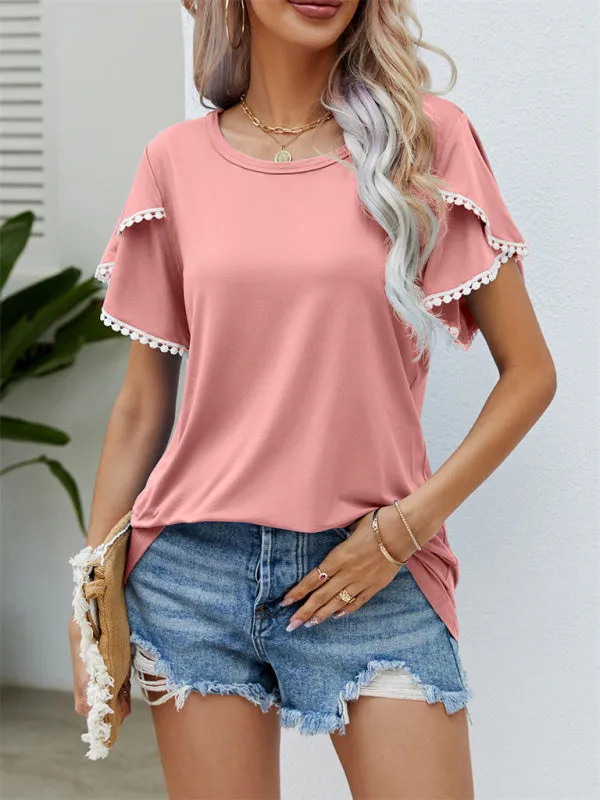 Round Neck Tassel Tulip Sleeve T-Shirt Casual Top Women