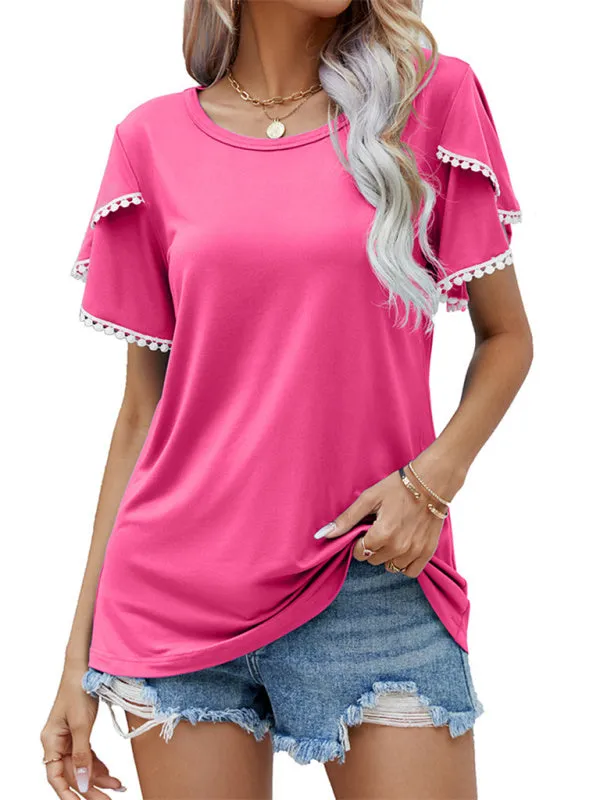 Round Neck Tassel Tulip Sleeve T-Shirt Casual Top Women