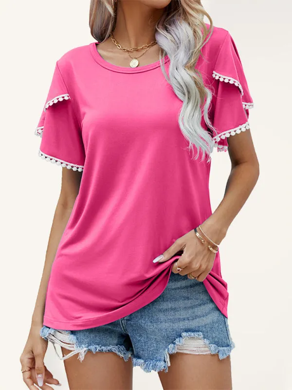 Round Neck Tassel Tulip Sleeve T-Shirt Casual Top Women