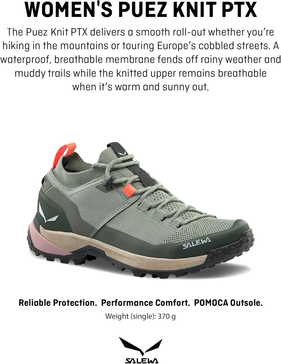 Salewa Women's Puez 2 Knit Powertex Shoes - Waterproof Trail Shoe for Hiking & Trekking