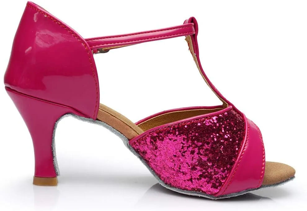 Salsa Latin Fashion Sandals Shoes Prom Dance Color Women's Ballroom Women's Sandals Wedges Sandals for Women (Hot Pink, 5.5)