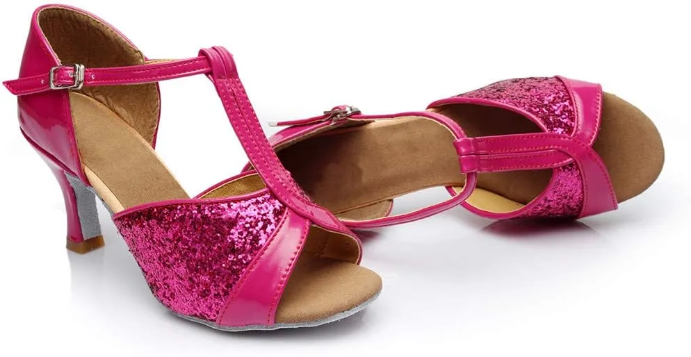 Salsa Latin Fashion Sandals Shoes Prom Dance Color Women's Ballroom Women's Sandals Wedges Sandals for Women (Hot Pink, 5.5)