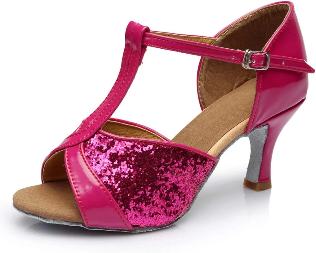 Salsa Latin Fashion Sandals Shoes Prom Dance Color Women's Ballroom Women's Sandals Wedges Sandals for Women (Hot Pink, 5.5)