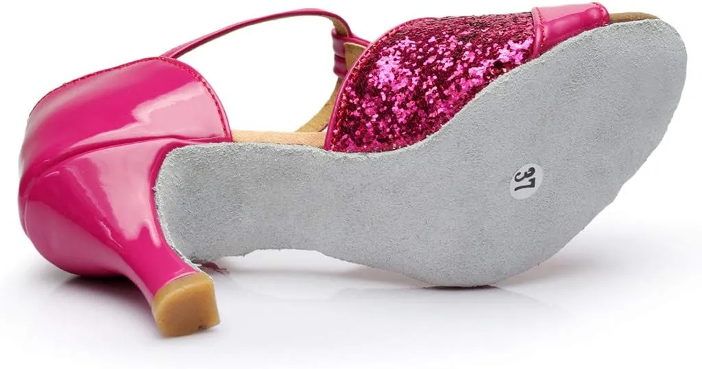 Salsa Latin Fashion Sandals Shoes Prom Dance Color Women's Ballroom Women's Sandals Wedges Sandals for Women (Hot Pink, 5.5)