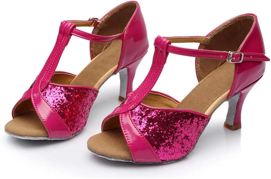 Salsa Latin Fashion Sandals Shoes Prom Dance Color Women's Ballroom Women's Sandals Wedges Sandals for Women (Hot Pink, 5.5)