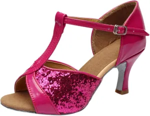Salsa Latin Fashion Sandals Shoes Prom Dance Color Women's Ballroom Women's Sandals Wedges Sandals for Women (Hot Pink, 5.5)