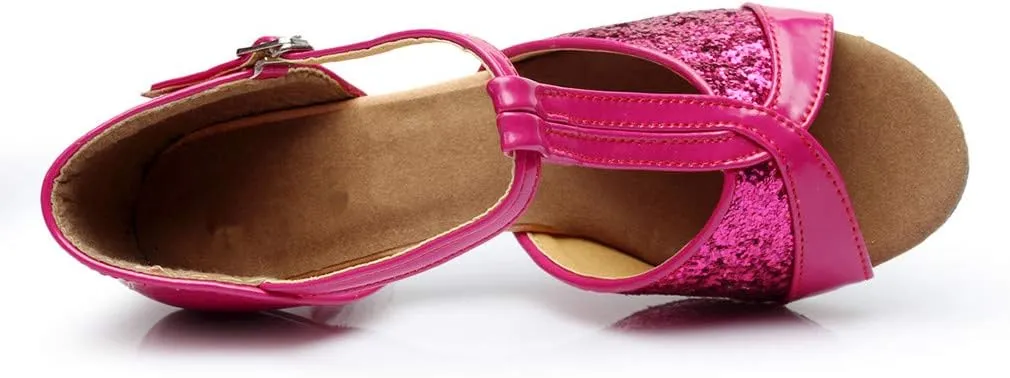 Salsa Latin Fashion Sandals Shoes Prom Dance Color Women's Ballroom Women's Sandals Wedges Sandals for Women (Hot Pink, 5.5)