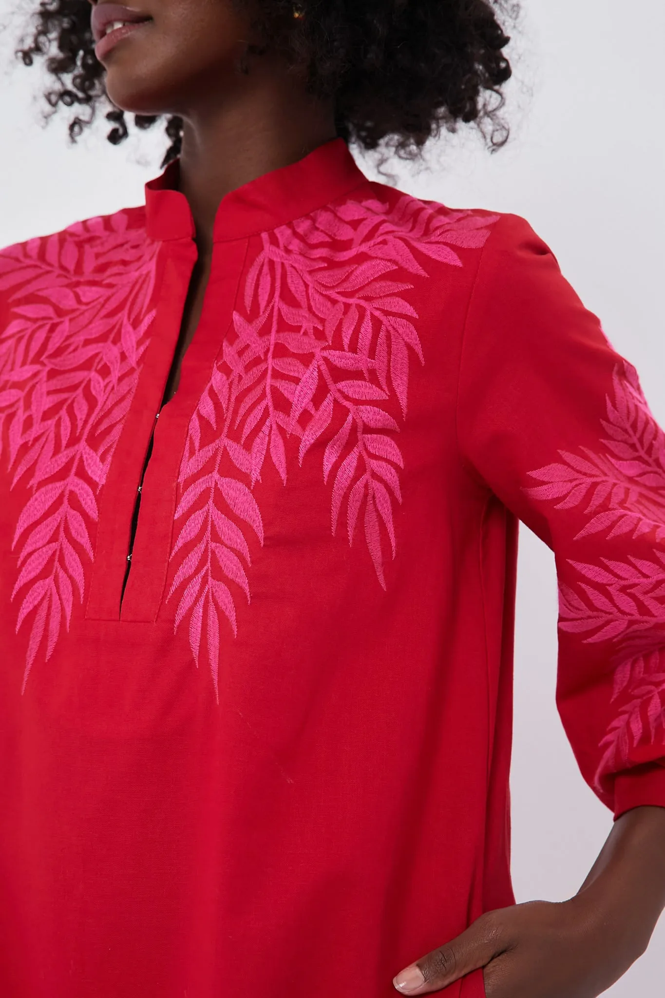 Scarlet and Hot Pink Embroidered Windermere Caftan