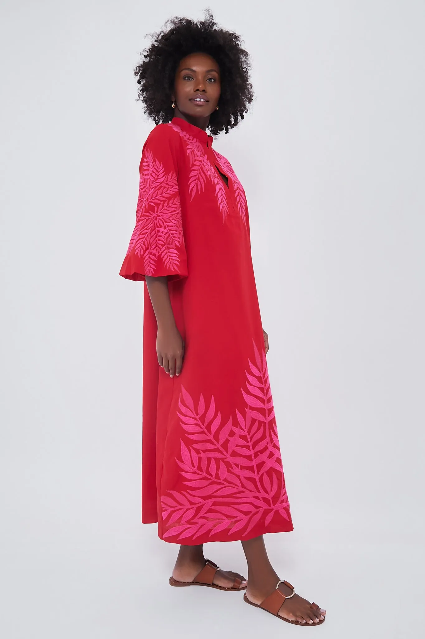 Scarlet and Hot Pink Embroidered Windermere Caftan