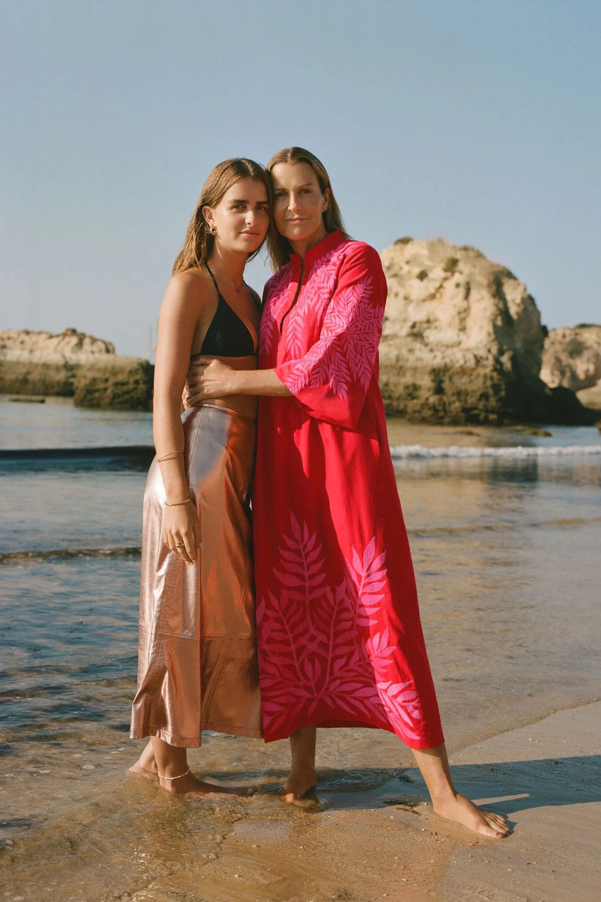 Scarlet and Hot Pink Embroidered Windermere Caftan