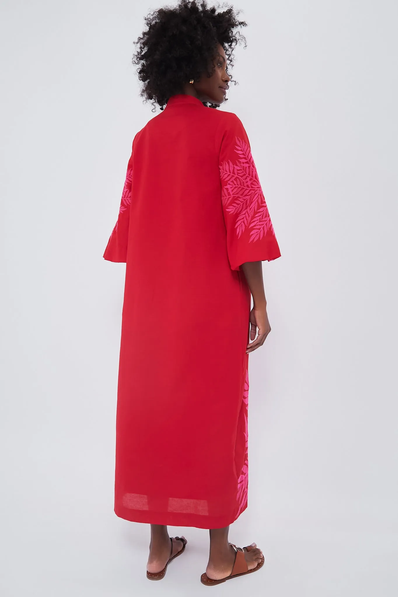 Scarlet and Hot Pink Embroidered Windermere Caftan