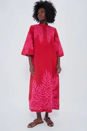 Scarlet and Hot Pink Embroidered Windermere Caftan