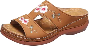 Summer Ladies Fashion Wedge Heel Embroidery Flower Sandals Women's Shoes Girls Strap Sandals Women Slippers