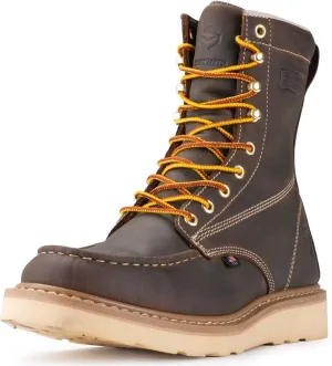 SUREWAY Mens 8 in Wedge Moc Soft/Steel Toe Work Boots for Men,Full-Grain Leather,Goodyear Welt,EH,Safety Industrial Construction Boots/Shoes for Women,Soft Toe BROWN,Size 9