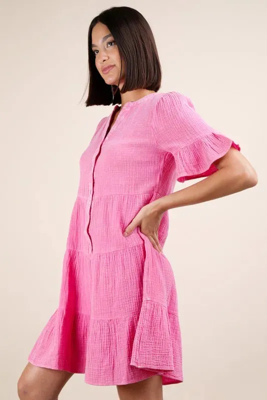 VERY J Plus Size Mineral Washed Woven Mini Dress In Pink
