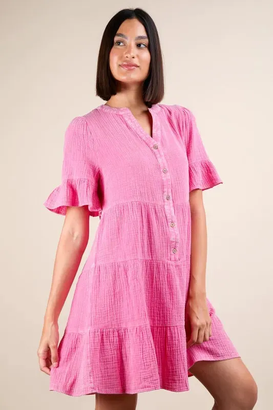 VERY J Plus Size Mineral Washed Woven Mini Dress In Pink