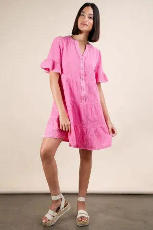 VERY J Plus Size Mineral Washed Woven Mini Dress In Pink