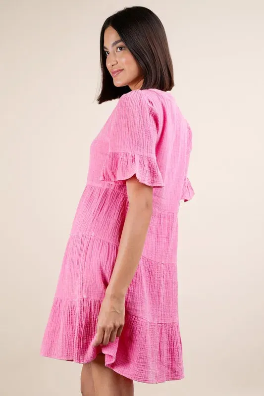 VERY J Plus Size Mineral Washed Woven Mini Dress In Pink