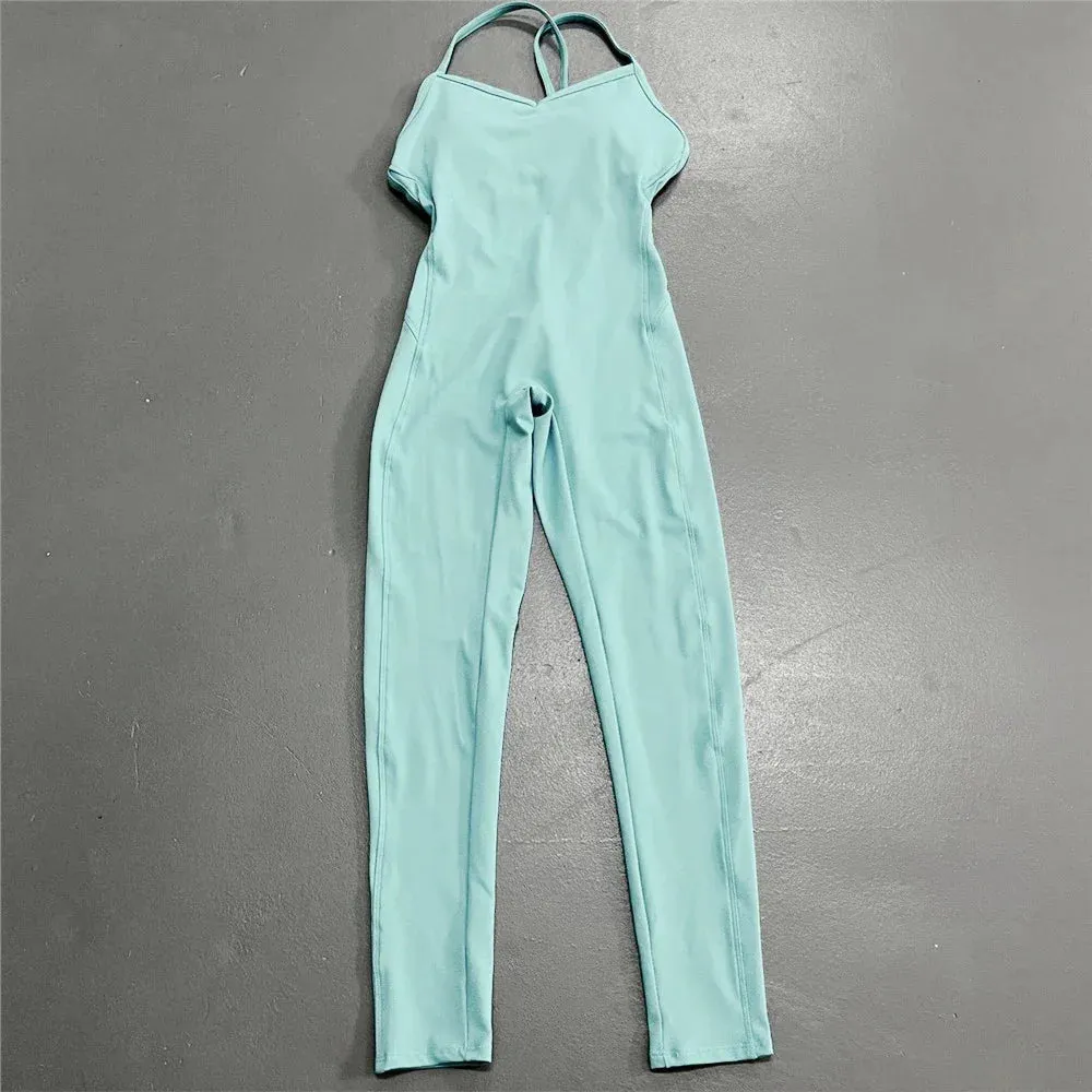 Women Athleisure Fitness Bodysuit 2023 Backless One Piece Yoga Jumpsuit Sports Gym Workout Clothes for Women Tights Active Wear