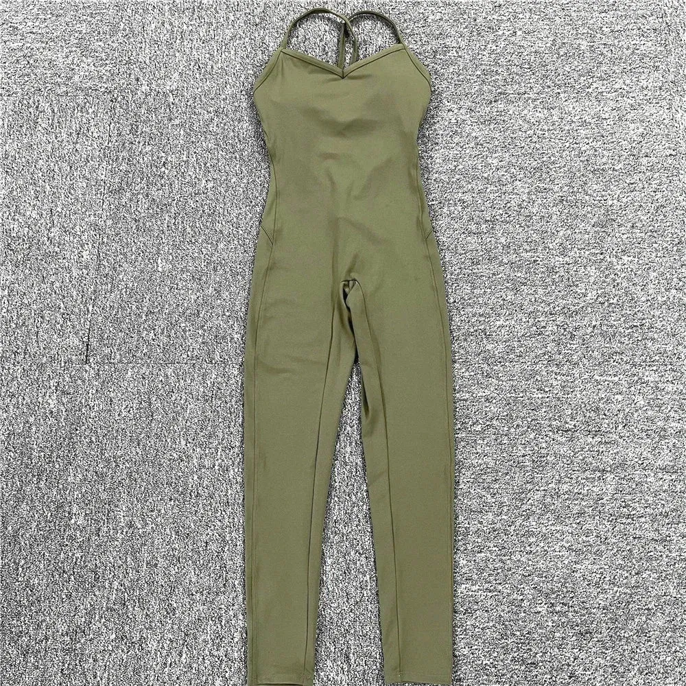 Women Athleisure Fitness Bodysuit 2023 Backless One Piece Yoga Jumpsuit Sports Gym Workout Clothes for Women Tights Active Wear