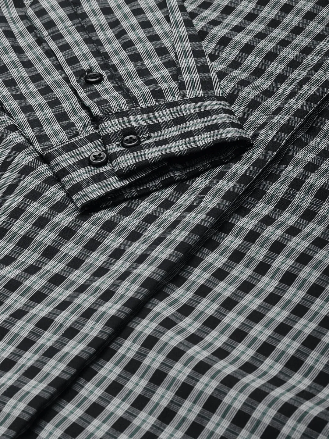 Women Black & Grey Checked Pure Cotton Slim Fit Formal Shirt