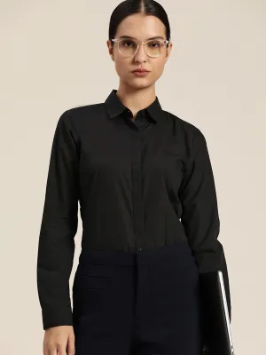 Women Black Solid Pure Cotton Regular Fit Formal Shirt