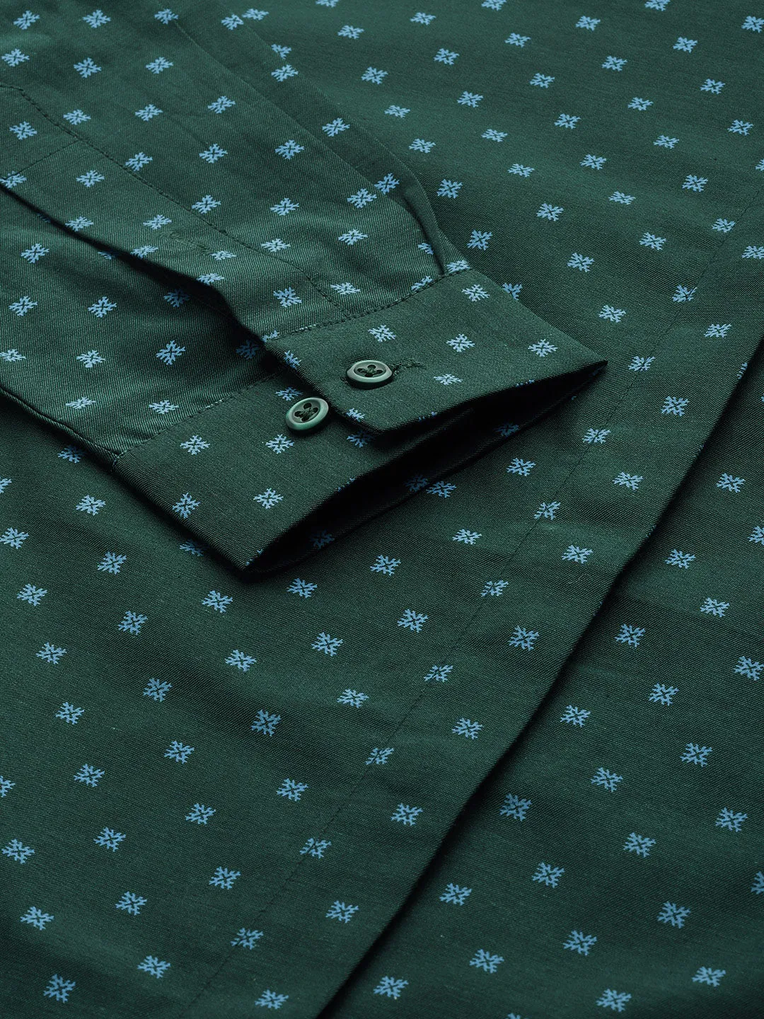 Women Bottle green & Blue Printed Pure Cotton Slim Fit Formal Shirt