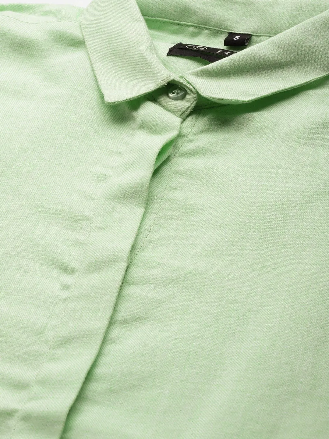 Women Green Solids Pure Cotton Slim Fit Formal Shirt