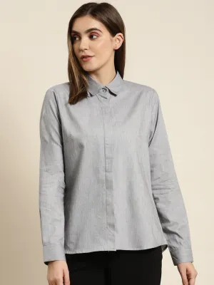 Women Grey Solid Pure Cotton Regular Fit Formal Shirt