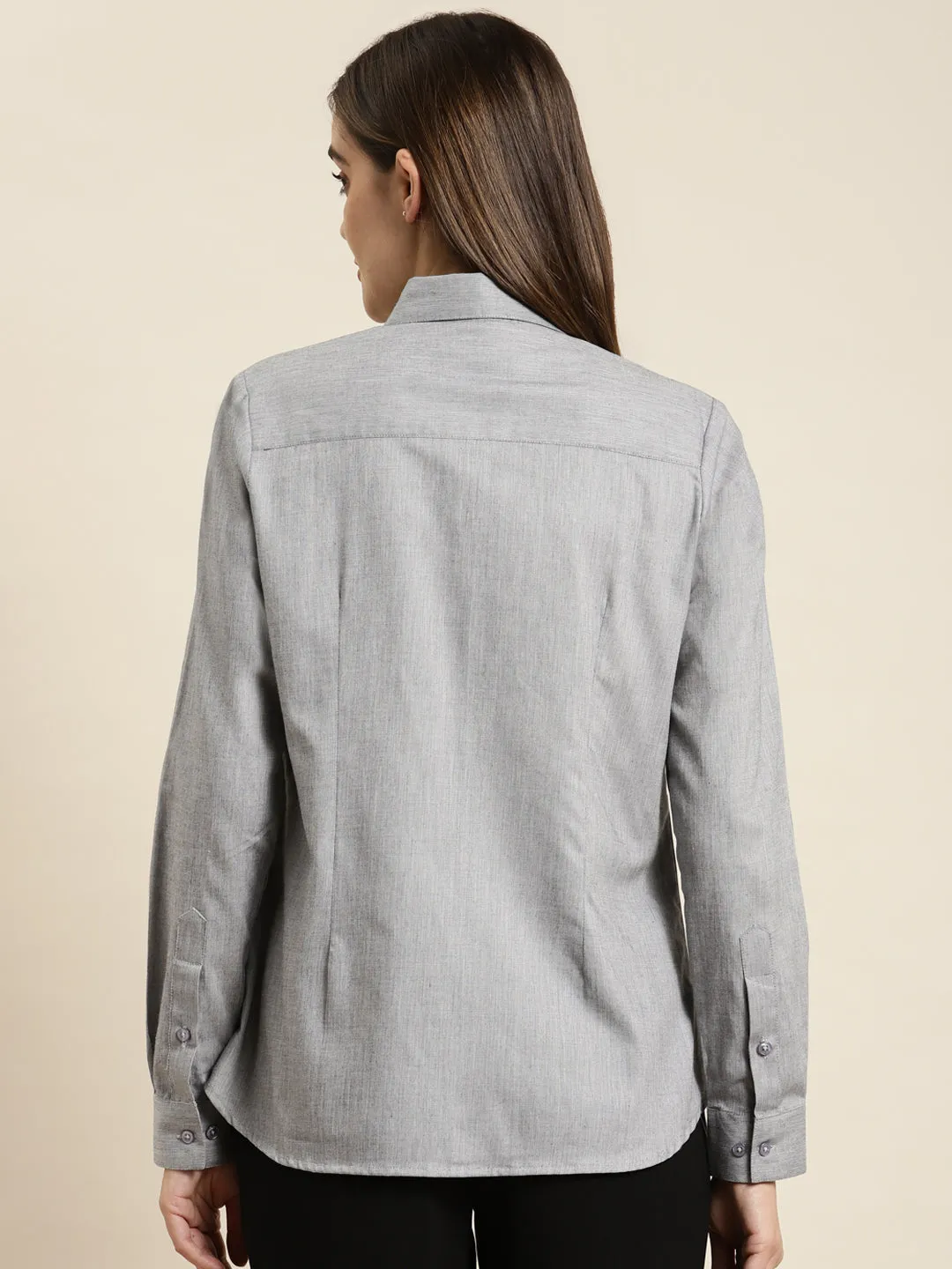 Women Grey Solid Pure Cotton Regular Fit Formal Shirt