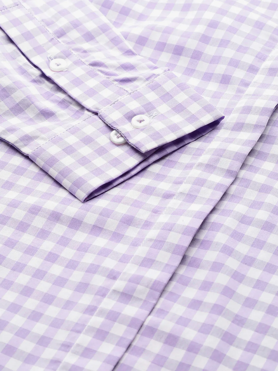 Women Lavendar & White Checked Pure Cotton Slim Fit Formal Shirt