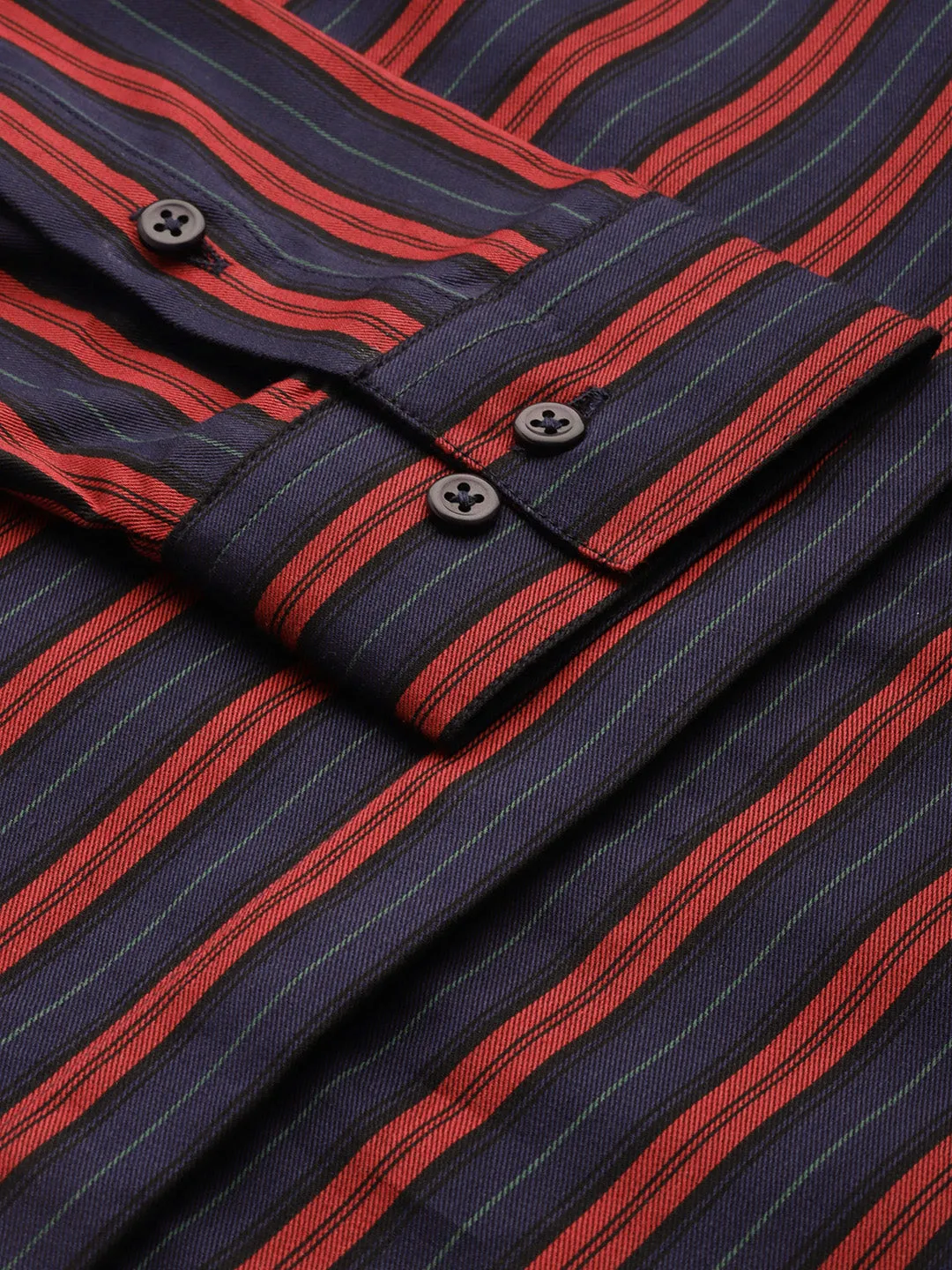 Women Navy & Red Stripes Pure Cotton Slim Fit Formal Shirt