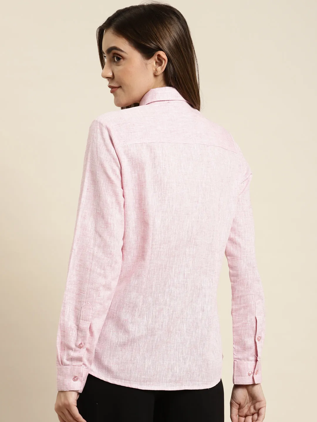 Women Pink Solid Pure Cotton Regular Fit Formal Shirt