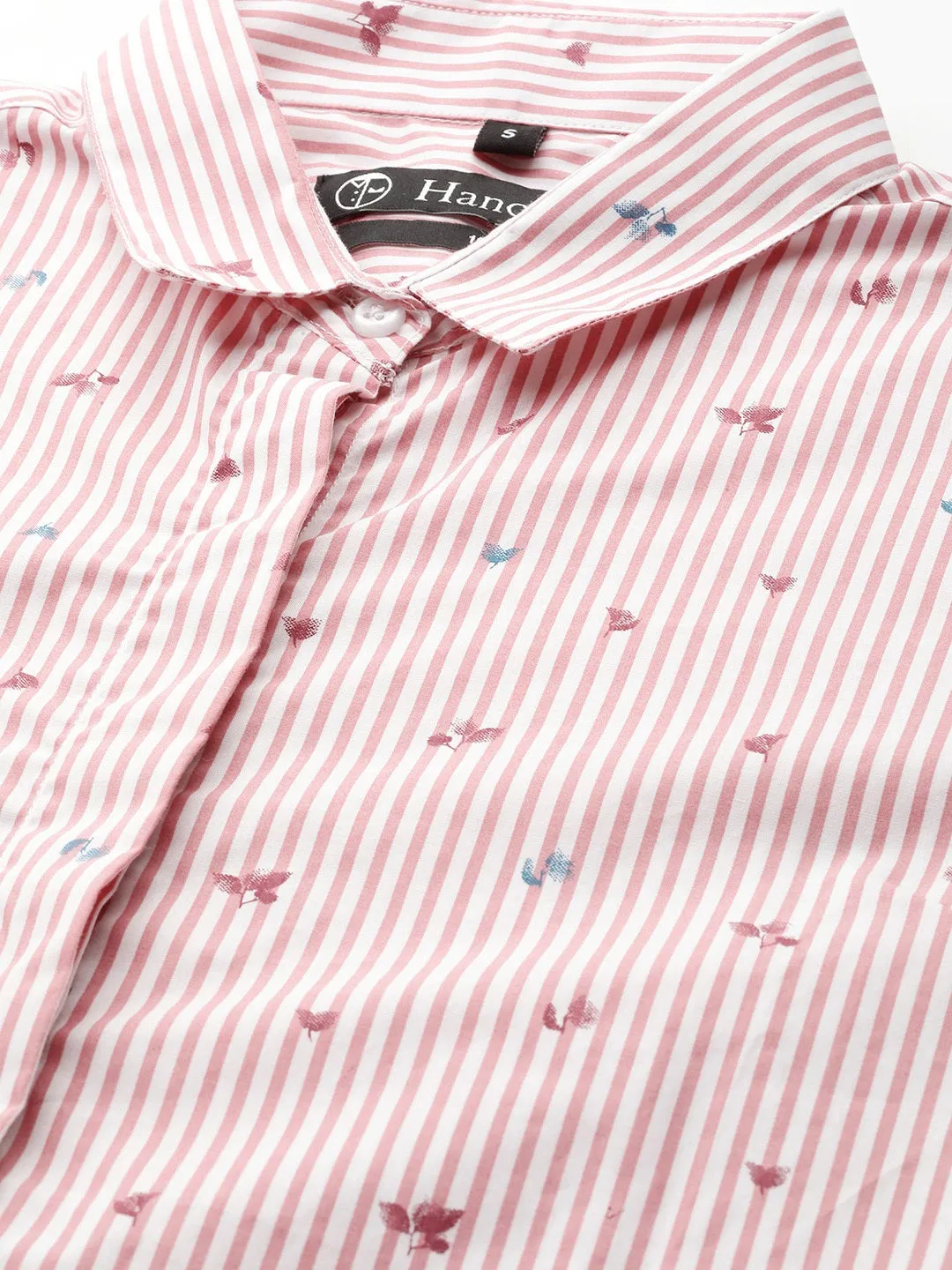 Women White & Pink Stripes Pure Cotton Slim Fit Formal Shirt