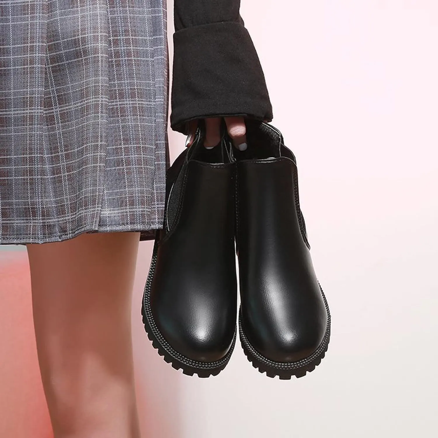 Women's Ankle Boots & Booties Black Dress Booties for Women Womens Work Boots Black Boot Heels for Women Keep Warm Flat Bottom Slip on Pointed Toe Leather Casual