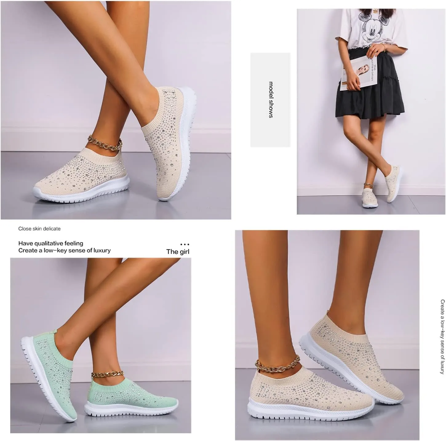 Women's Crystal Breathable Orthopedic Slip On Walking Shoes, Fashion Sneakers for Women, Orthopedic Shoes for Women
