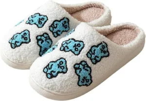 Women's Men's Bolt Happy Leopard Print Slippers Memory Foam Soft Plush Slippers Warm Non-Slip Home Shoes