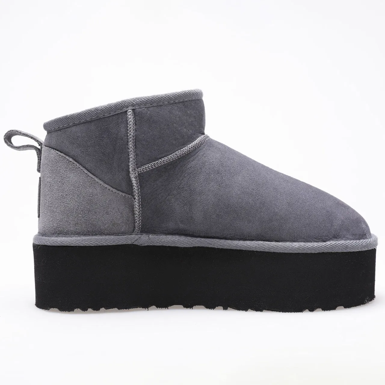 Women's Mini Sheepskin Boots, Grey Suede