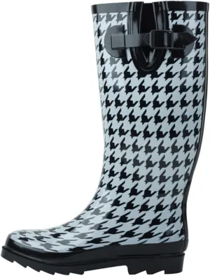 Women's Rain Boots Adjustable Buckle Fashion Mid Calf Wellies Rubber Knee High Snow Multiple Styles