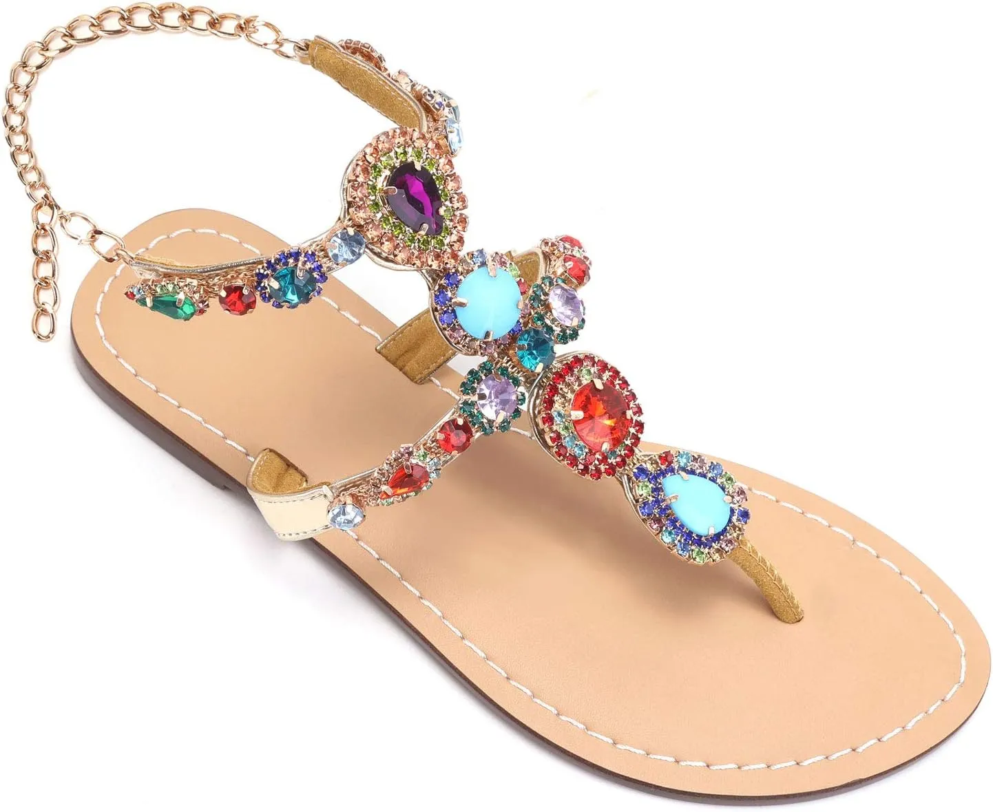 Women's Rhinestone Flat Sandals, Women Flip Flops with Clip Toe RingBeadeed Rhinestone Crystal Jeweled Sandal Shoes for Summer Beach Oceanside Holiday Outdoor