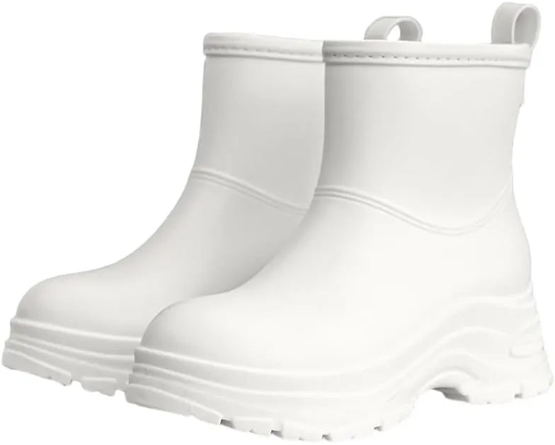 Women's Round Toe Rain Boots, Comfortable Elastic Ankle Boot, Fashion Waterproof Non-Slip Chunky Boots