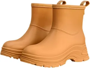 Women's Round Toe Rain Boots, Comfortable Elastic Ankle Boot, Fashion Waterproof Non-Slip Chunky Boots
