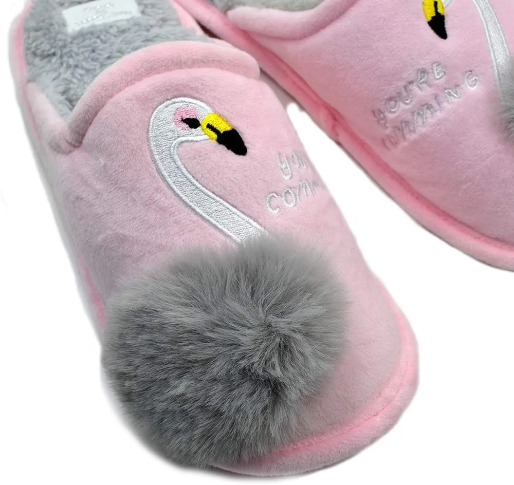 Women's swan Animal Embroidered Flamingos Memory Foam Warm Slippers Indoor Outdoor
