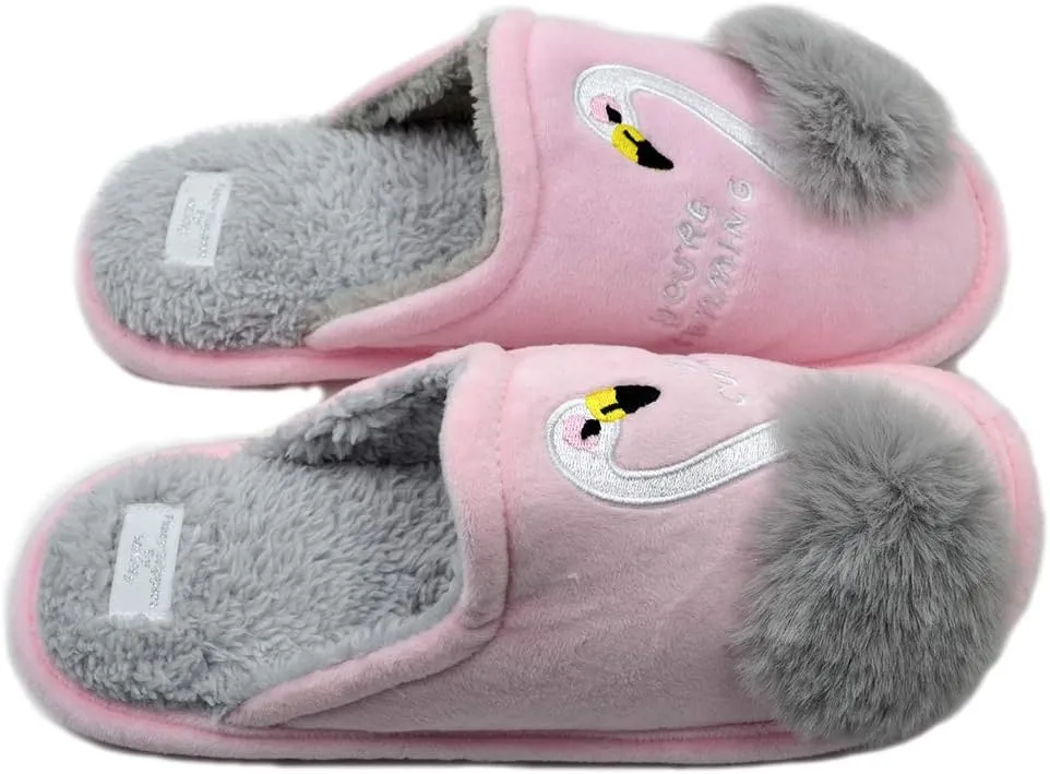 Women's swan Animal Embroidered Flamingos Memory Foam Warm Slippers Indoor Outdoor