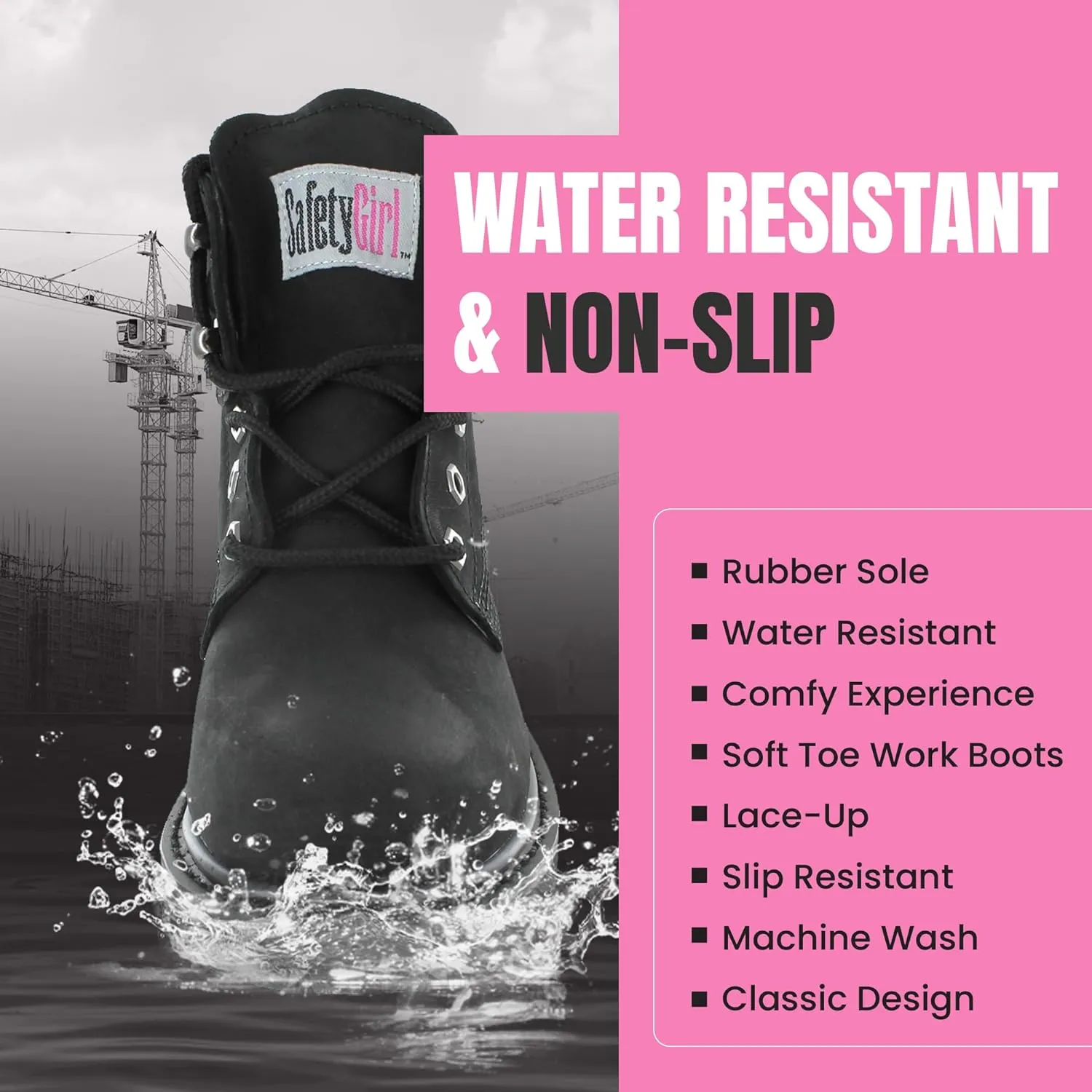 Womens Work Boots | Waterproof Leather Work Boots for Women | Oil & Slip-Resistant Soft Toe Boots for Women | Premium Nubuck Leather | Lightweight and Comfortable | Black Leather - 6W