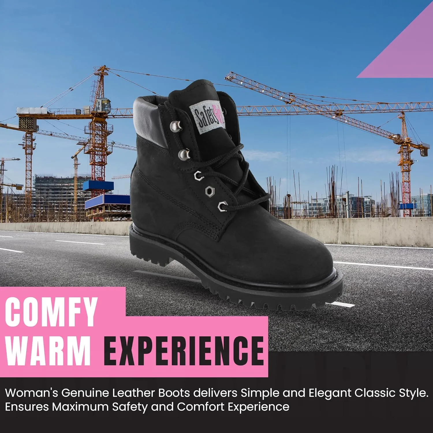 Womens Work Boots | Waterproof Leather Work Boots for Women | Oil & Slip-Resistant Soft Toe Boots for Women | Premium Nubuck Leather | Lightweight and Comfortable | Black Leather - 6W