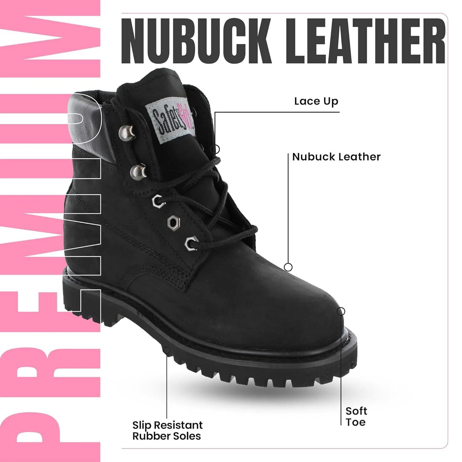 Womens Work Boots | Waterproof Leather Work Boots for Women | Oil & Slip-Resistant Soft Toe Boots for Women | Premium Nubuck Leather | Lightweight and Comfortable | Black Leather - 6W