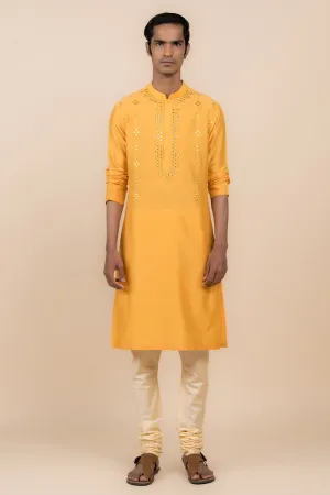 Yellow Ochre Kurta Set With Mirror Work Highlights