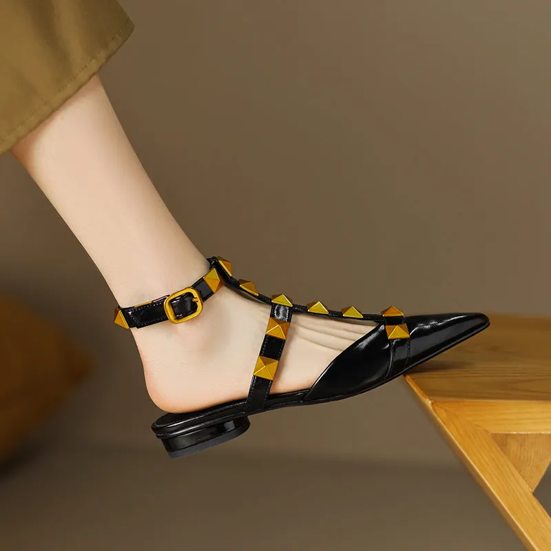 Zayah Ankle Strap Studded Flats