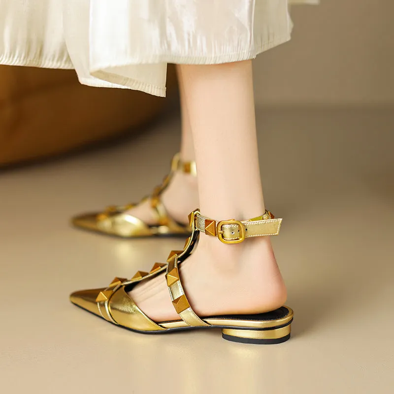 Zayah Ankle Strap Studded Flats